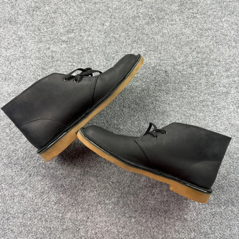 Clarks Mens Bushacre 3 Black Leather Chukka Desert Boots 11.5 M 261535297105